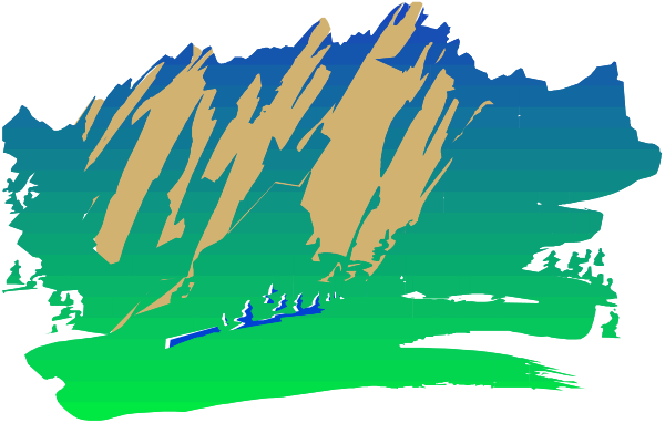 The image shows a stylized landscape with trees on top of hills under what appears to be an overcast sky.