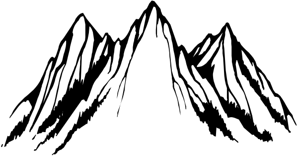 The image shows a black and white abstract representation of mountains with jagged peaks against an indistinct background.