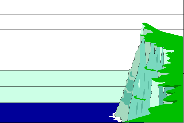 The image shows a pixelated representation of an iceberg with trees on top set against a dark background that resembles night sky above water below; there is no text present in this clip-art illustration.