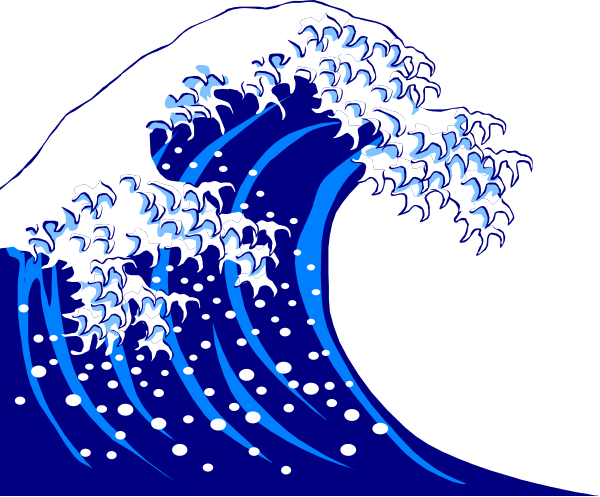 The image shows a stylized wave with white foam on top of it against a dark background.