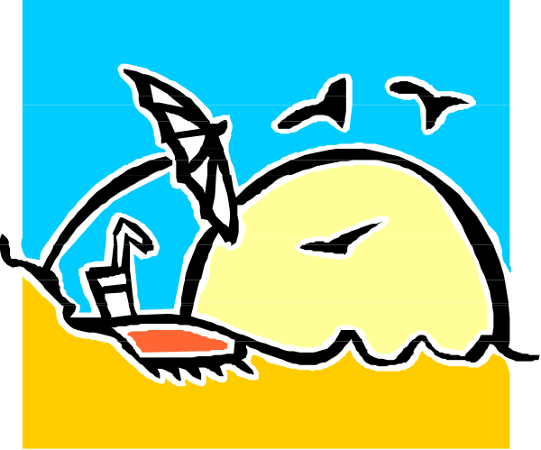 The image shows a cartoon of an animal lying down on sand with birds flying above it under what appears to be a blue sky during daytime.