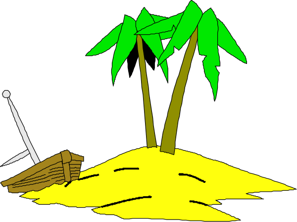 The image shows a black silhouette of two boats on water with palm trees along both sides under what appears to be an evening sky.