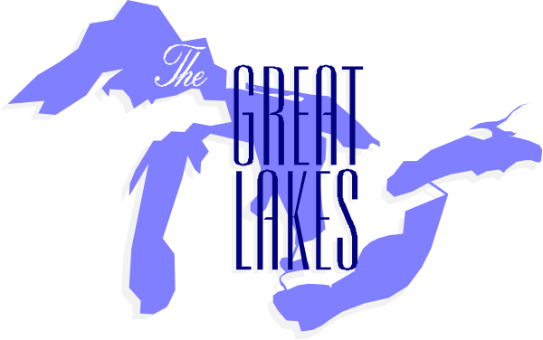 The image shows a graphic with text that reads "THE GREAT LAKES" at the top of what appears to be an illustration resembling a map in shades of blue on a dark background, featuring silhouettes and outlines suggesting geographical features like lakes or coastline.