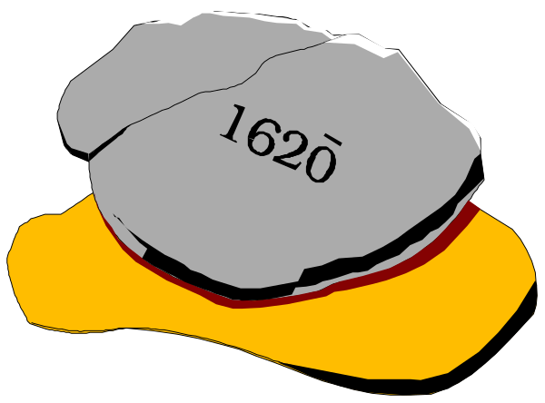 The image shows a black and white illustration of two hats with numbers on them: "1620" in one hat and "375" in another.