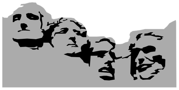The black and white silhouette of four presidents on a gray background with no other discernible details visible due to low resolution.