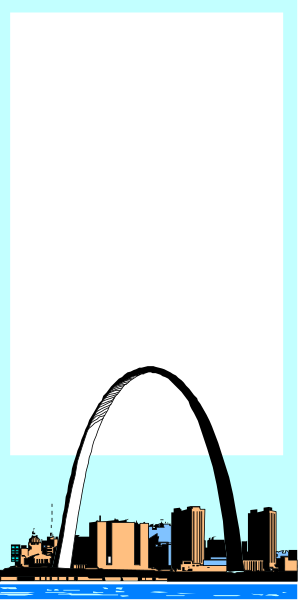 The image shows a stylized representation of an arch with text on it that reads "St Louis Arch" overlooking water in front of buildings under blue sky; there is no human activity depicted within this clip-art illustration.