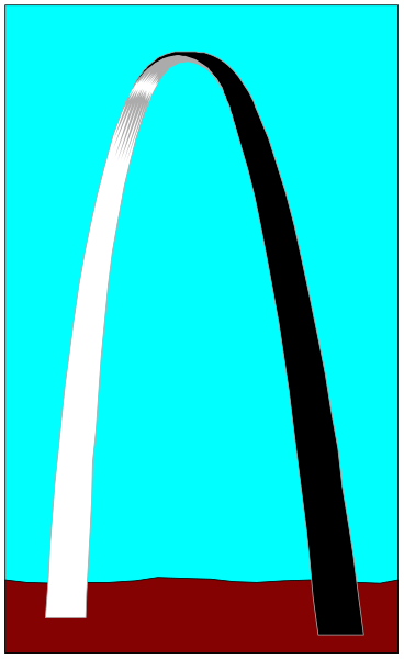 The image shows a stylized depiction of an arch with two parallel lines forming its shape against a blue background that resembles water; there is no text present in this clip-art illustration.