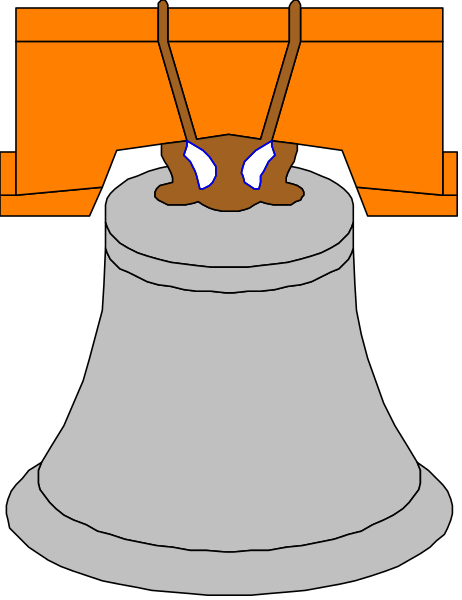 The image shows a cartoon of an orange bell with two blue eyes sitting on top of it inside what appears to be a church window frame.
