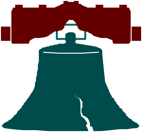 The image shows a stylized graphic of an iconic bell tower with two bells on top against a dark background; there is no text present in this clip-art illustration.