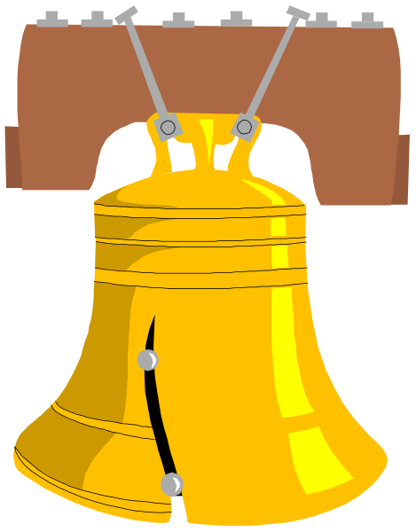 The illustration shows a large golden bell with two clappers hanging from it against an unseen background; there is no text present in this image.