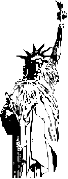 The image shows a black and white photo of an object with two distinct halves; it appears to be a person standing in front of another figure that is partially obscured by shadows on one side only.