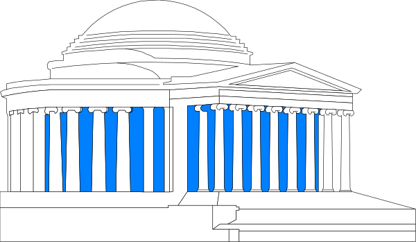The image shows a black and white illustration of an ancient Greek temple with columns against a dark background.