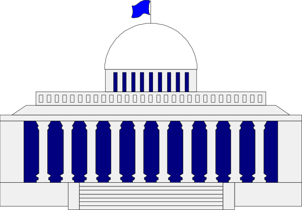 The image shows a black and white pixelated representation of an ancient Greek temple with columns on either side leading up to it under what appears to be a blue sky background.