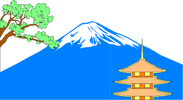 The image shows a tranquil scene with an oriental temple on top of a mountain under a dark sky at nighttime, surrounded by trees; there is also Japanese text in white font that reads "日本の山" and another line below it reading "寺".