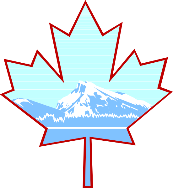 The image shows a stylized maple leaf with an illustration of Mount Everest on it inside what appears to be Canada's flag design.