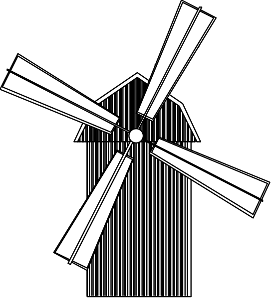 The black and white illustration features a windmill with three blades against an abstract background that resembles a barcode pattern.