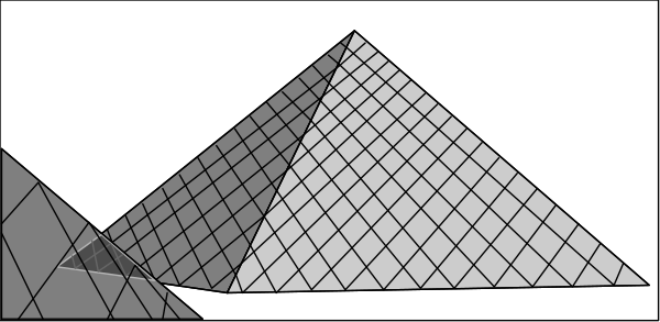 The black and white illustration shows a pyramid with rays emanating from it against an abstract background that resembles a grid pattern.