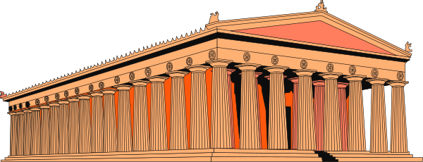 The image shows a classical building with columns that resembles an ancient Greek temple against a plain background.