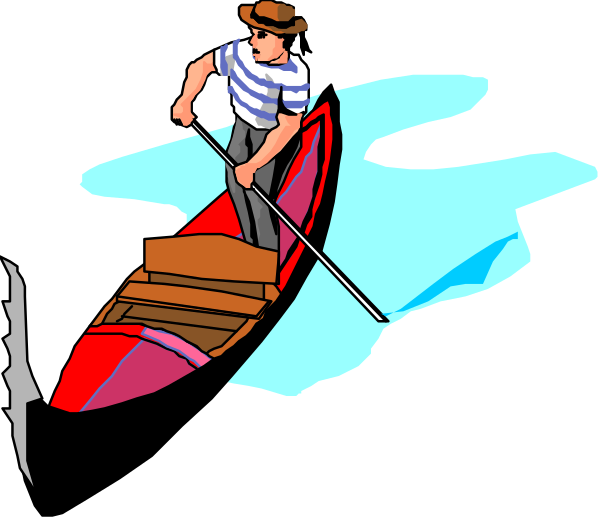 The image shows a cartoon of an animated man rowing on water with his hands while sitting inside a red boat that has two oars sticking out from either side.