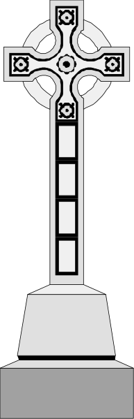 The image shows a black and white cross with intricate designs on it placed against an open window frame that is part of a building's facade.