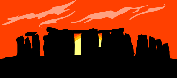 The image shows a stylized depiction of an urban landscape with buildings silhouetted against what appears to be either sunrise or sunset in red hues atop them; there is no text present, and it's not possible for me to provide more specific details about the objects within this clip-art style image.