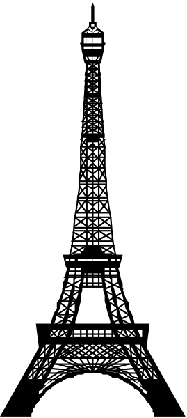 The Eiffel Tower with a black background on left side of photo.
