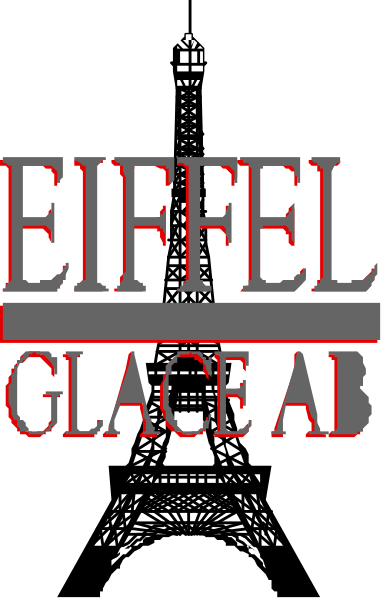 The image shows a graphic with text that reads "EIFEL GLACE" at the bottom center of an otherwise black background. In the upper right corner is white stylized lettering spelling out "RIEFENGLAS."