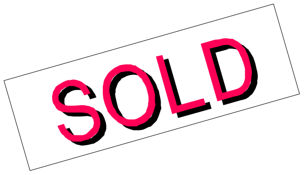 The image shows a digital representation of an auction sign with text that reads "SOLD" on it against a black background.