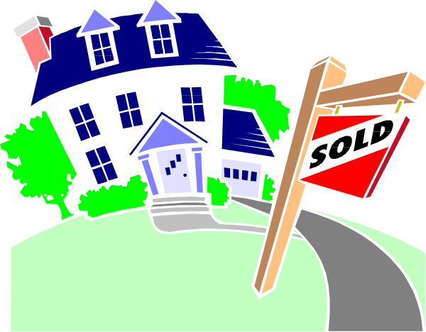 The image shows a cartoon depiction of an upside down house with two signs on it: "For Sale" in red atop one sign that is partially obscured by another sign reading "Under Construction." In front, there's a road leading to this property and beyond the foreground are trees.