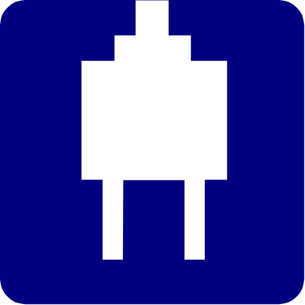 The image shows a blue sign with an icon of a white pixelated character resembling Pacman on it against a dark background.
