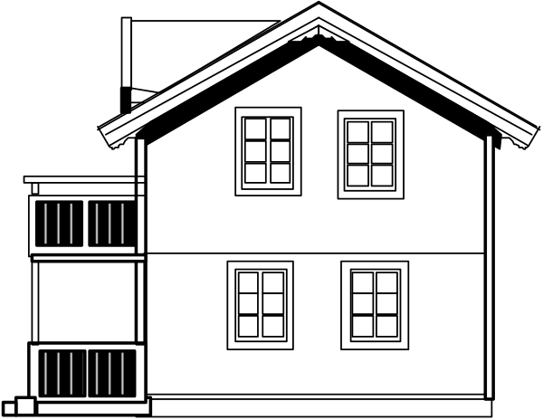 The black and white photo shows a building with multiple windows on its facade; there is no visible activity within it as indicated by lack of human figures or moving vehicles in front of it.