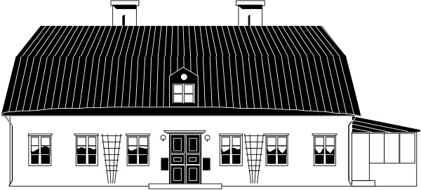 The black and white illustration shows a two story building with an attic peak roof featuring multiple windows on both levels; there is no visible text in this image.