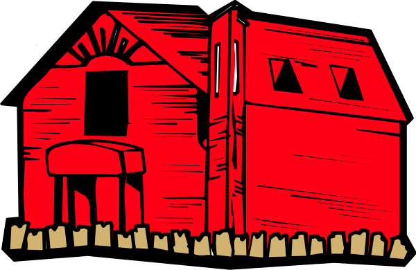 The illustration depicts a red barn with an open door next to it on what appears to be farmland at nighttime under clear skies.