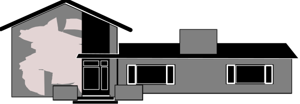 The image shows a black and white pixelated representation of an old building with multiple windows on its facade; there is no text present in this small clip-art image.