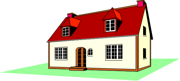 The image shows a simple cartoon of an old house with two windows on each side under a clear sky background.