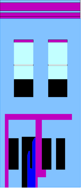 The image shows a pixelated representation of an object with multiple parts connected together against a gray background; it appears to be digitally altered for artistic effect rather than depicting real objects in their natural state.