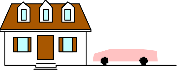 The image shows a pixelated depiction of two houses with chimneys on either side; there is no text present within this small clip-art scene.