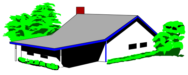 The image shows a pixelated representation of an outdoor scene with trees on either side leading to what appears to be a house in front.
