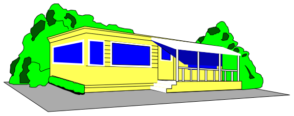 The image shows a house with two visible levels against an overcast sky background.