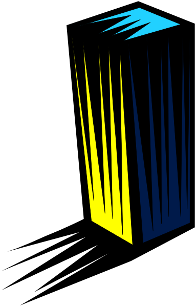 The image shows a black background with abstract shapes that resemble buildings on top of each other against blue lines forming an architectural pattern in one corner.