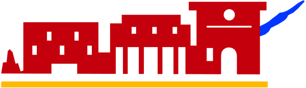 The image shows a pixelated representation of an urban scene with buildings on either side forming what appears to be streets leading towards each other in the center where there is no building; it's just empty space suggesting depth and perspective, giving the impression that you can look into this town from afar or above.
