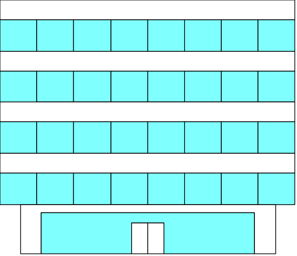 The image shows a stylized depiction of an interior space with blue walls that resembles a room within what appears to be a larger building structure in white tones against a grey background; there is no text present, and it's not possible for me to provide more specific details about the objects or actions depicted due to its small size.