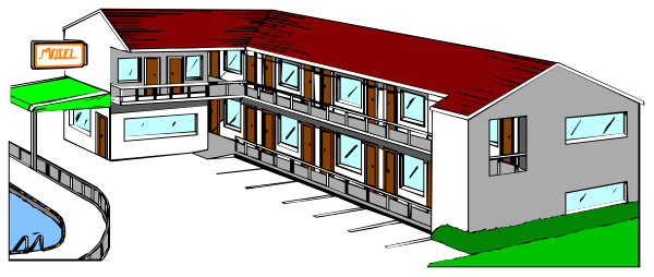 The image shows a stylized depiction of an apartment building with multiple floors featuring balconies on each level; there is no visible text in this clip-art illustration that provides additional context about its location, name, or purpose beyond being labeled as "apartment."