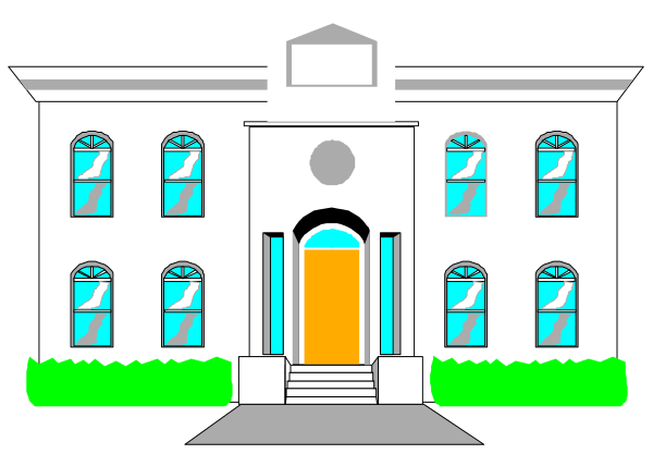 The image shows a stylized illustration of an old building with large windows on its facade; there is no text present in this clip-art representation.
