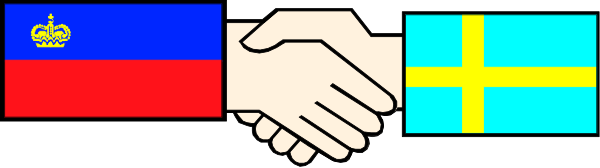 The image shows a pixelated representation of two hands shaking over three flags: blue (possibly representing Canada), red (representing Russia), white with crosses on it (likely symbolizing Sweden).
