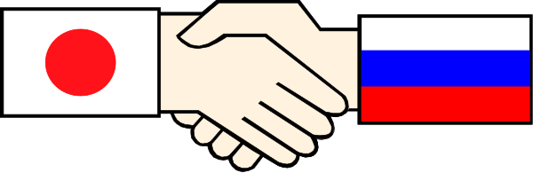 The image shows two hands with flags on their fingers shaking over a black background; there is no text present.
