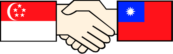 The image shows two hands shaking over a banner with flags of Singapore, China, Russia (possibly), Indonesia, Malaysia, Australia, New Zealand, Canada, United States, Japan, South Korea, India, and Europe on it.