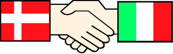 The image shows a pixelated depiction of two hands shaking over a banner with flags from different countries on it.