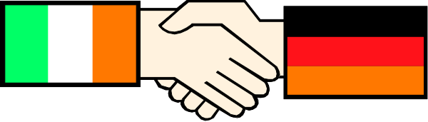 The image shows a pixelated representation of two hands shaking over an emblem with flags from different countries on it.