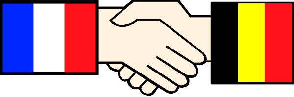The image shows two hands with a peace sign gesture placed on top of each other over what appears to be an emblem featuring flags from different countries.